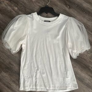Express White Puff Tule Sleeve Tee
